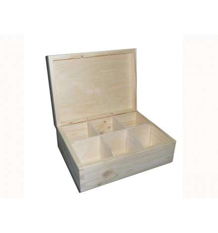 Wooden Tea Box - 6 Compartments 22x16.5x7.5cm