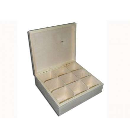 Wooden Tea Box - 9 Compartments 24x20.5x8cm