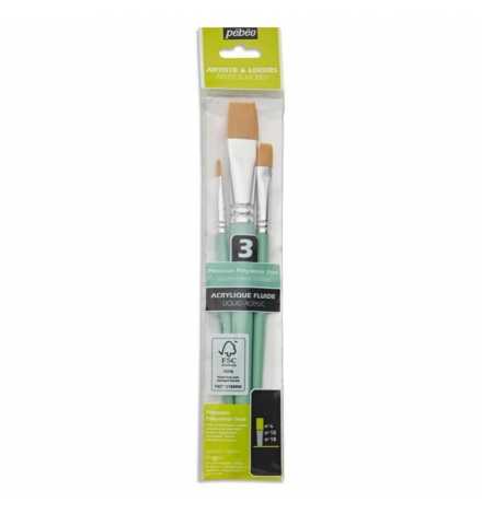 Paint Brush set 3pcs Golden Taklon Short Flat  - Pebeo