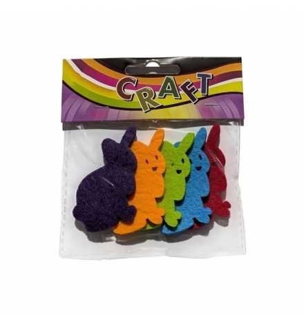 Felt Rabbit Shaped Colored Decoratives 6cm Set 5pcs