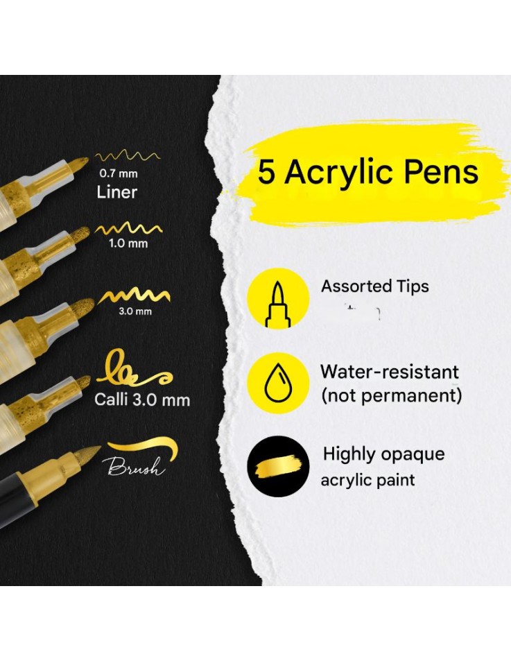 Gold Lettering Acrylic Marker Set 5 Pcs Online