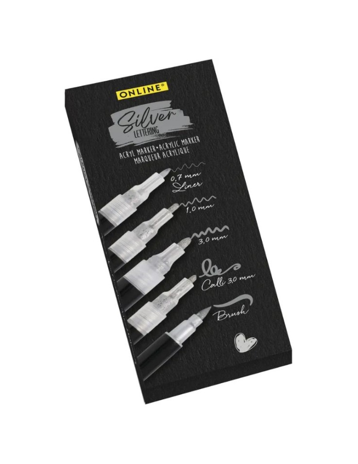 Set Silver Lettering Pen Markers 5 pcs - Online