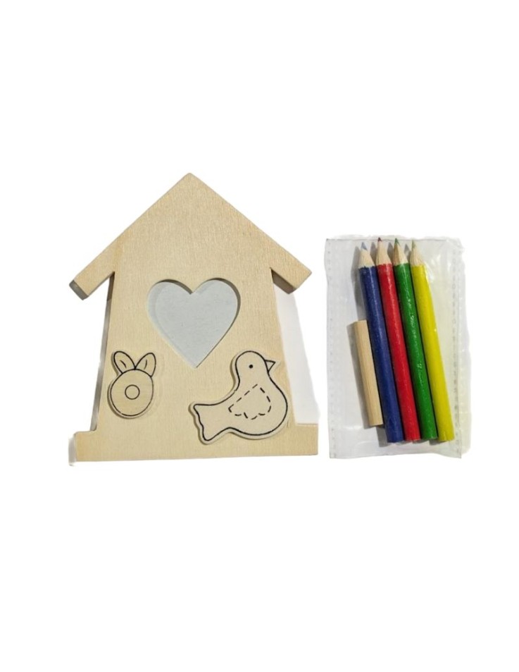Wooden Frame House 10.5x12.5cm with pencils