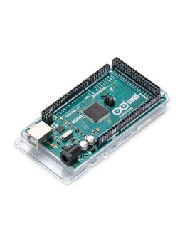 Arduino Mega 2560 Rev3 microcontroller board with pinout diagram and USB port