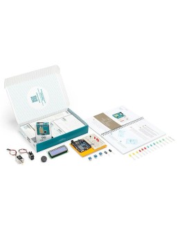 Συσκευασία και περιεχόμενα του Arduino Starter Kit R4 με την πλακέτα UNO R4 WiFi και ηλεκτρονικά εξαρτήματα.