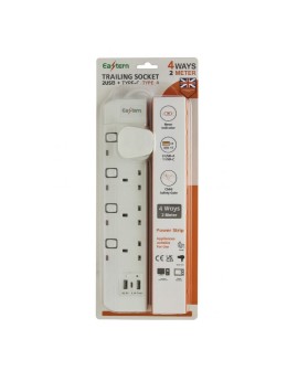 Πολύπριζο 4 Θέσεων με Θύρες USB-A & USB-C - 2 Μέτρα