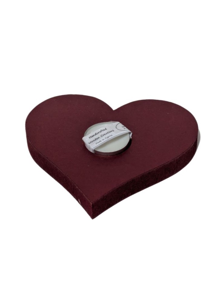 Wooden Heart Tealight Holder - Deep Red (15cm)