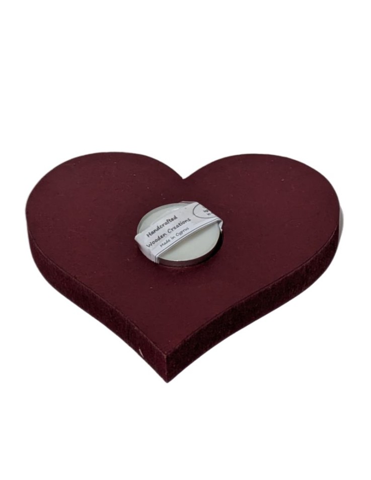 Wooden Heart Tealight Holder - Deep Red (15cm)