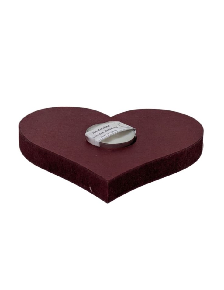 Wooden Heart Tealight Holder - Deep Red (15cm)