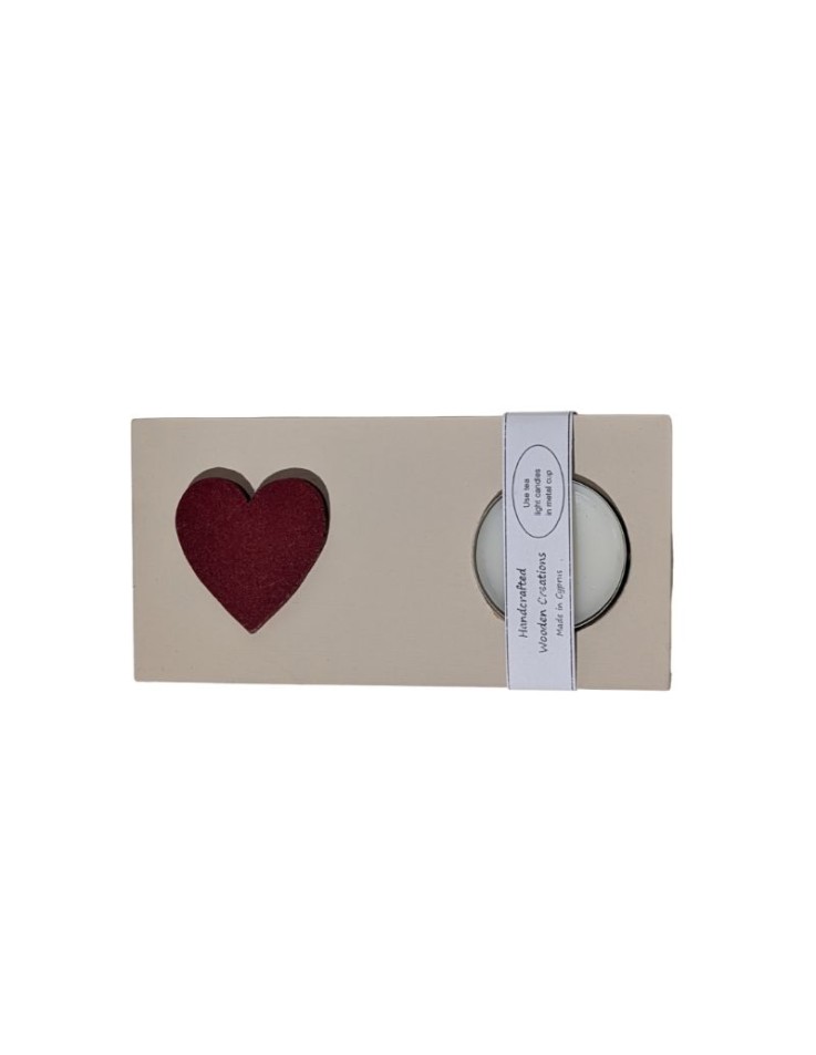 Wooden Tealight Holder with Red Heart Accent