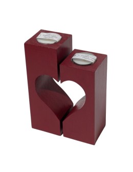 Set of 2 Wooden Tealight Holders "Joining Hearts" - Deep Red