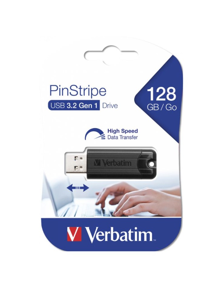 USB Flash Drive Verbatim PinStripe 128GB Μαύρο