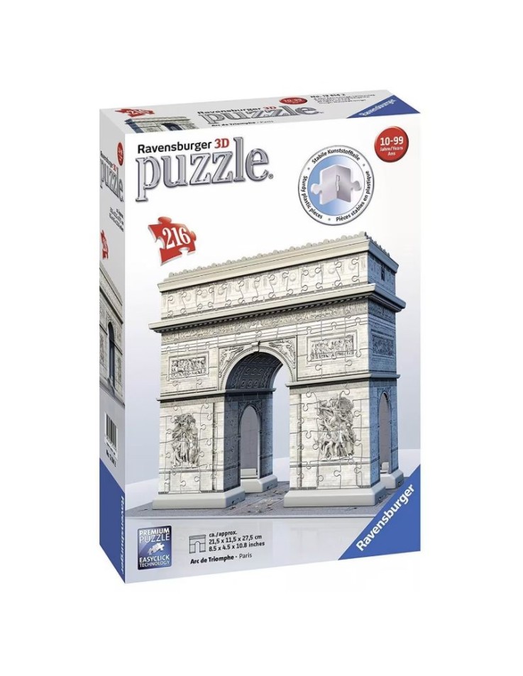 3D Puzzle Αψίδα του Θριάμβου της Ravensburger με 216 πλαστικά συναρμολογούμενα κομμάτια