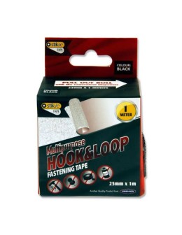 Black self-adhesive Velcro tape 25mm 1 meter roll by Premier Stationery