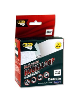 White self-adhesive Velcro tape 25mm 5 meter roll by Premier Stationery