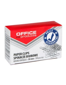 Office Products metal paper clips 50mm with nickel-plated finish, paper box of 100 pieces
