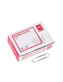 Deli metal paper clips 33mm with nickel-plated finish, paper box of 100 pieces