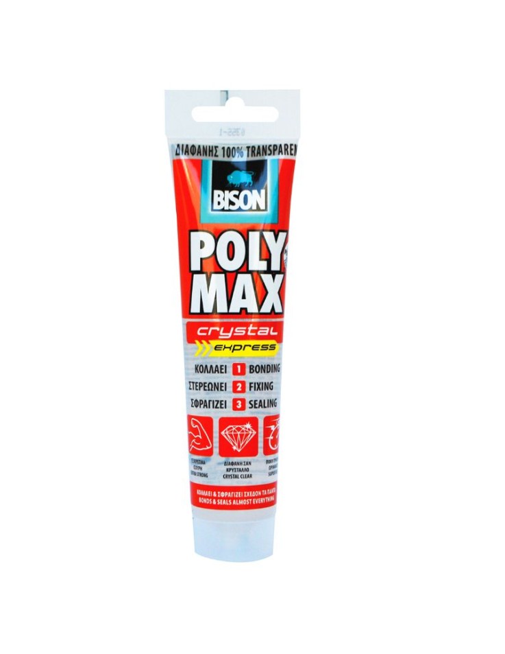 Tube of completely clear mounting adhesive and sealant Bison Poly Max Crystal Express 125g