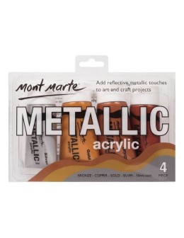Σετ 4 μεταλλικά ακρυλικά χρώματα Mont Marte 50ml σε σωληνάρια (χρυσό, ασημί, χαλκός, μπρούτζος).