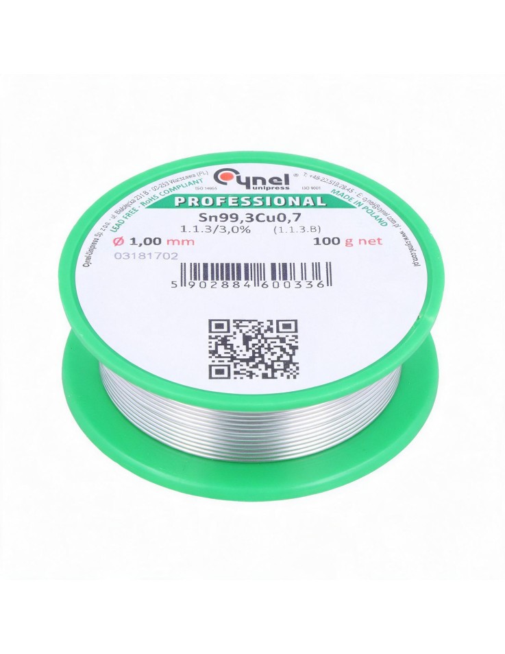 Καλάι Κόλλησης Αμόλυβδο 1mm 100gr Sn99.3Cu0.7...