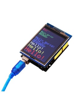 Οθόνη αφής TFT 2.8 ιντσών ELEGOO τοποθετημένη ως shield σε πλακέτα Arduino UNO