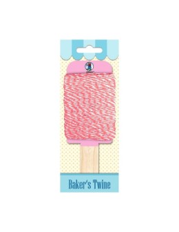Ursus Bakers Twine cotton cord 1.1mm x 15m in pink and white on a wooden handle