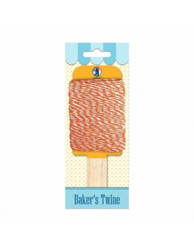 Ursus Bakers Twine cotton cord 1.1mm x 15m in orange and white on a wooden handle
