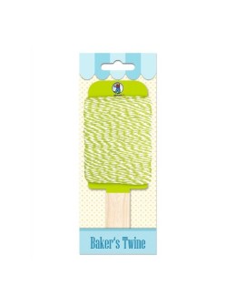 Ursus Bakers Twine cotton cord 1.1mm x 15m in kiwi green and white on a wooden handle