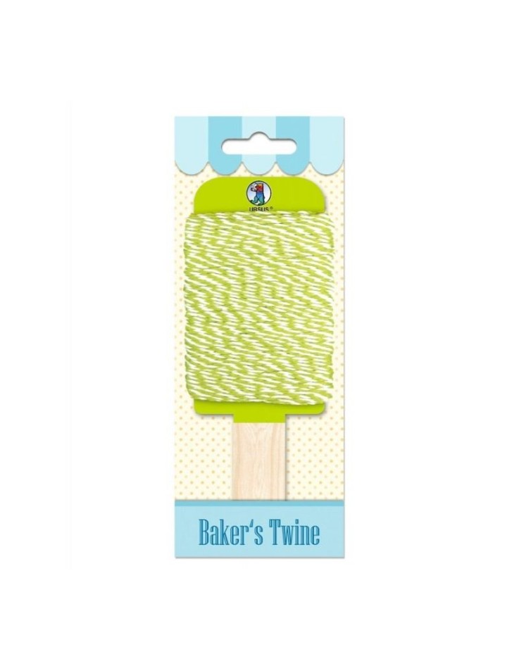 Ursus Bakers Twine cotton cord 1.1mm x 15m in kiwi green and white on a wooden handle