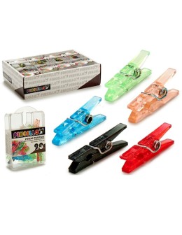 Pincello coloured plastic mini pegs in green, orange, blue, black and red, with the 20-piece pack